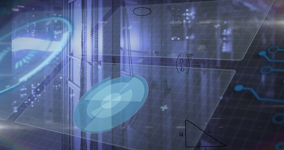 Futuristic Overlay of Equations in High-Tech Server Room