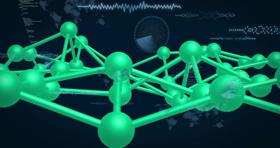 Futuristic Neon Green Network Spheres in Virtual Interface