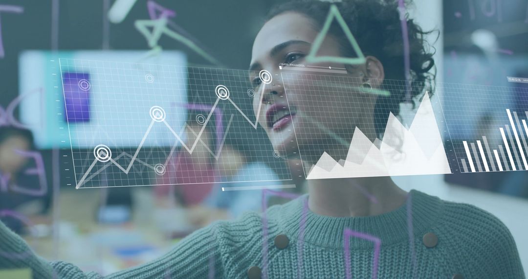 Businesswoman Interacting with Financial Data in Office