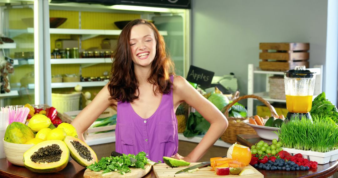 Woman Enjoying Fresh Organic Produce in Kitchen - Free Images, Stock Photos and Pictures on Pikwizard.com