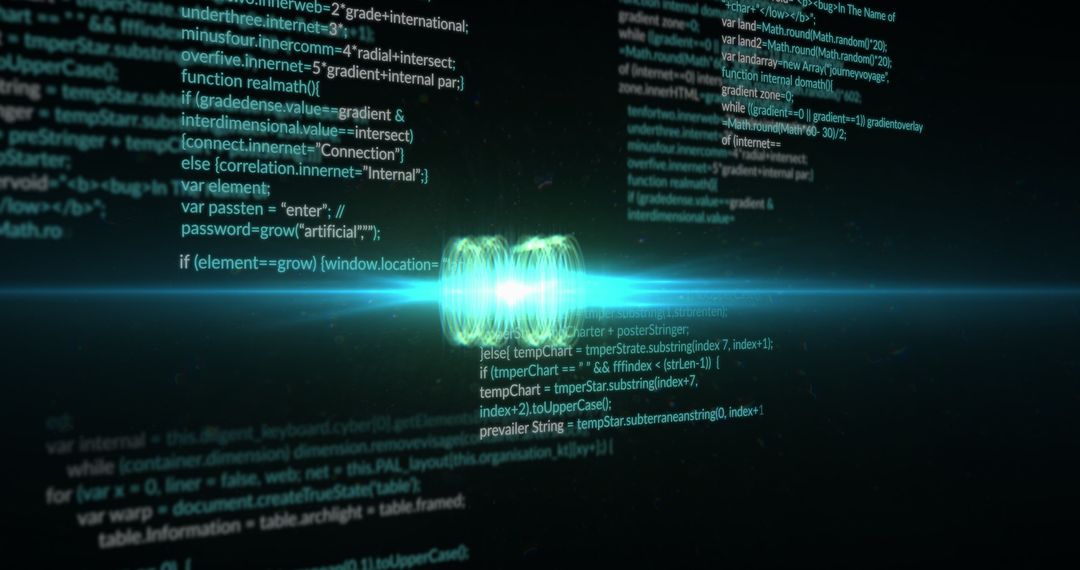 Futuristic Green Orb in Digital Cyberspace with Scrolling Code