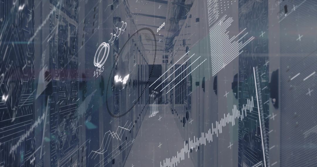 Futuristic Data Center with Holographic Data Visualization