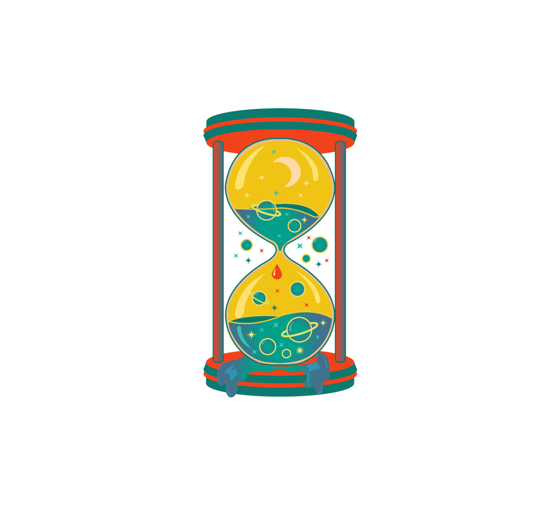 Cosmic Hourglass with Stars and Planets on Transparent Background