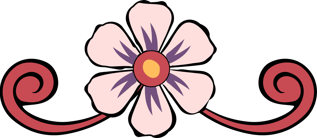 Elegant Flat Flower Ornament with Red Vines and Purple Accents