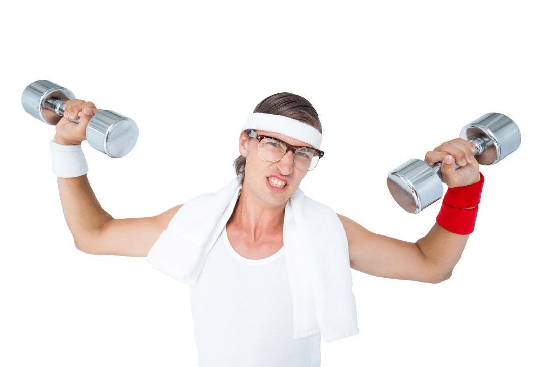 transparent geeky hipster exercising with dumbbells - Download Free Stock Images Pikwizard.com