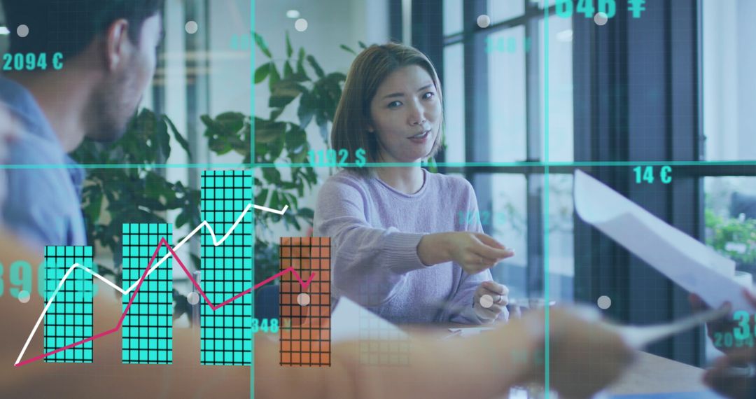 Hybrid Business Meeting with Financial Data Visualizations