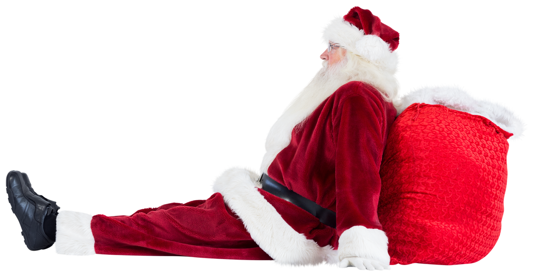 Transparent Santa Relaxing Against Big Sack in Repose - Download Free Stock Images Pikwizard.com