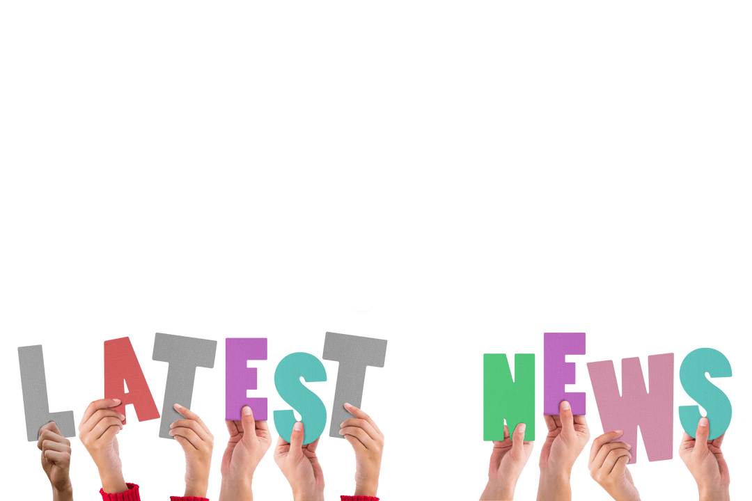 Transparent Hands Displaying Latest News Signs in Bold Colors