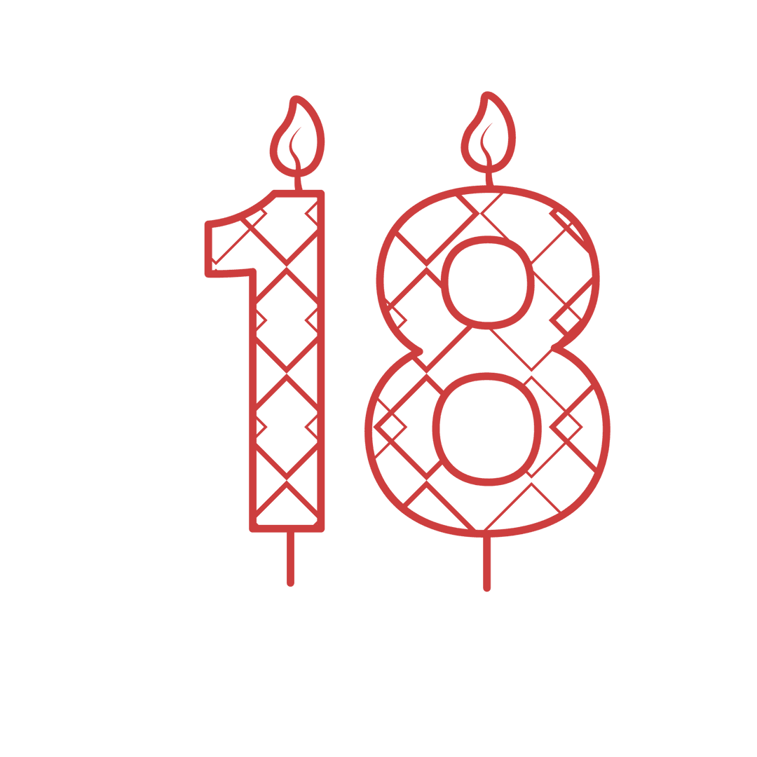 Red Patterned Birthday Candles Shaped 18 on Transparent Background