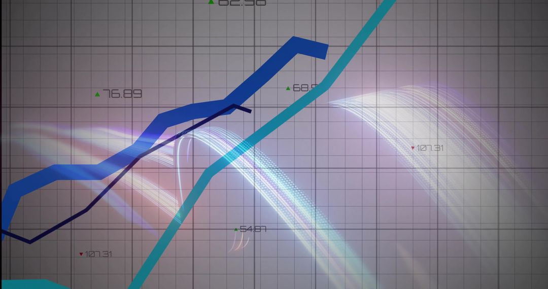 Neon Data Visualization Showing Teal Rising Trend and Navy Jagged Line on Grid Dashboard