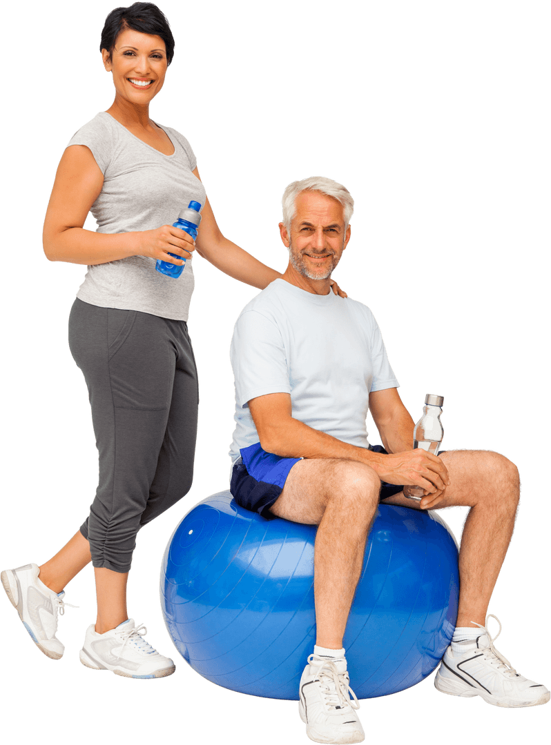 Energetic Mature Couple in Activewear with Transparency Background