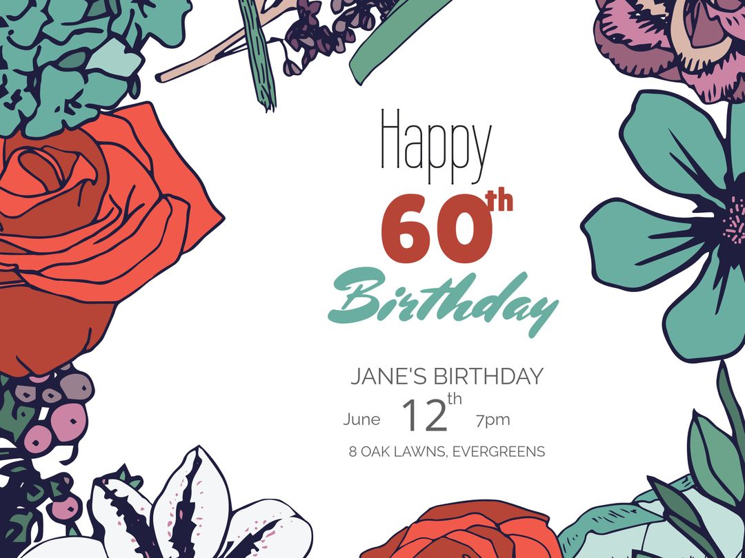 Vibrant Floral 60th Birthday Invitation with Colorful Blooms - Download Free Stock Templates Pikwizard.com