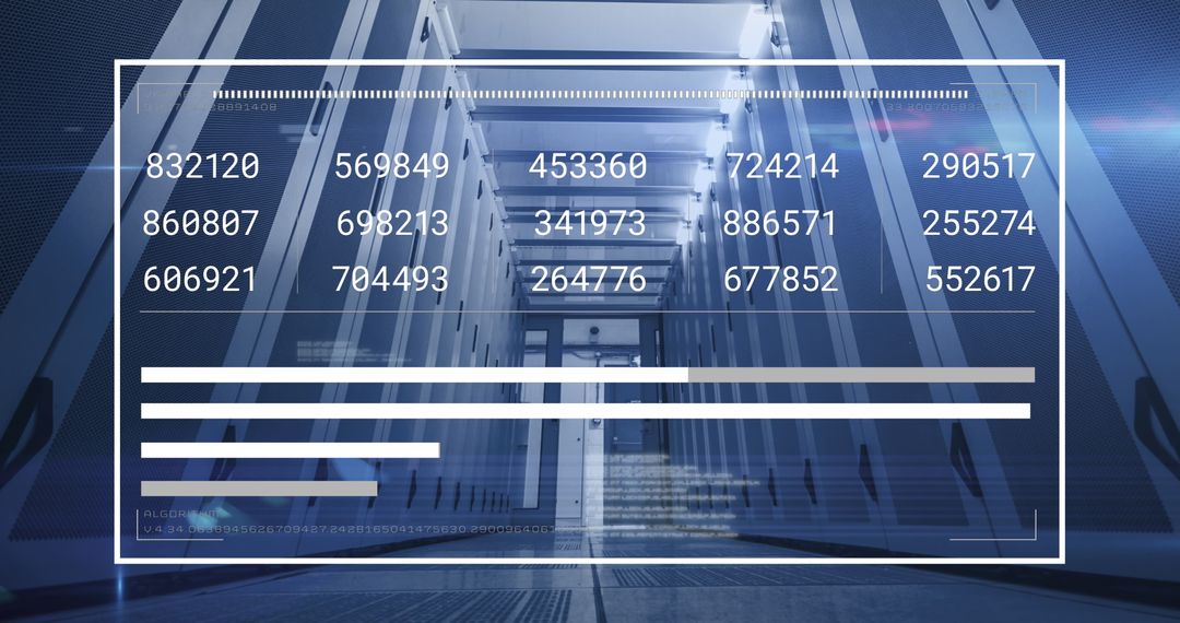 Data Processing Interface Overlaying Modern Server Room