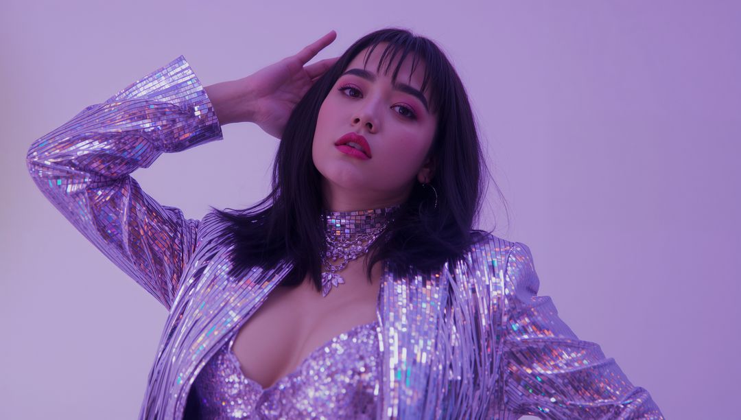 Radiant Model in Sequin Jacket Embracing Glamour and Elegance