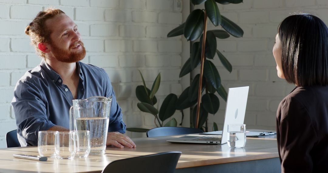 Professional Discussion in Modern Office Environment