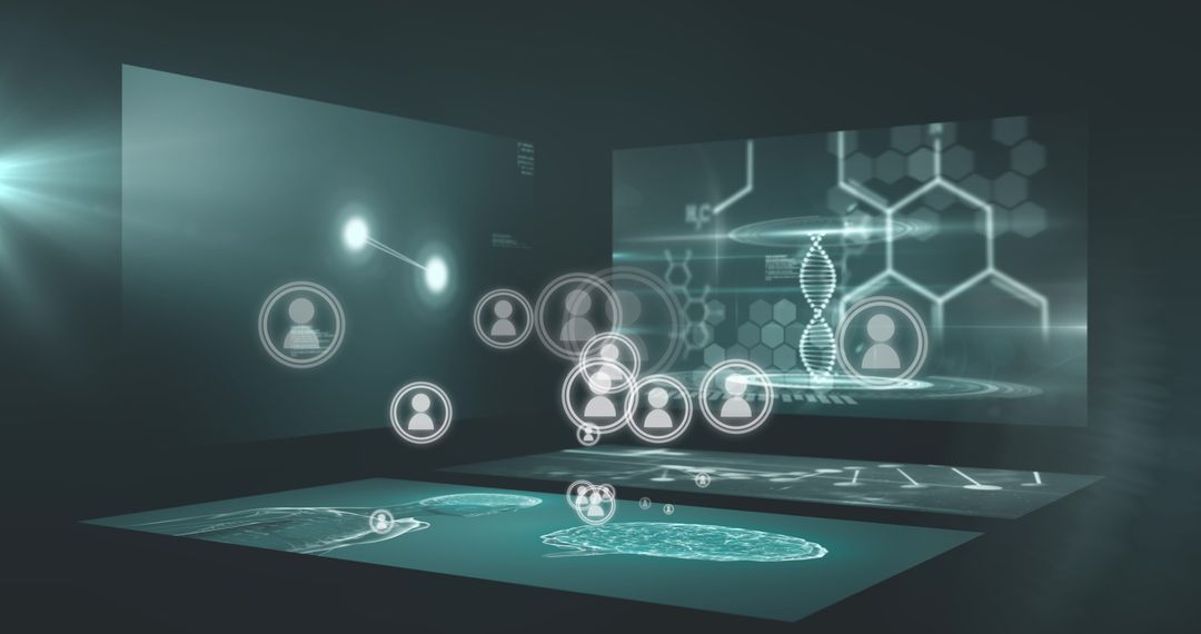 Abstract Digital Interface with Networking Icons and DNA