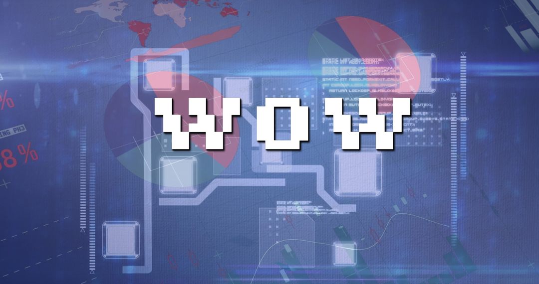 Vintage Wow Text on Futuristic Digital Interface Background
