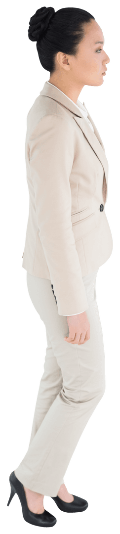 Transparent Asian Businesswoman in Formal Attire Looking Forward