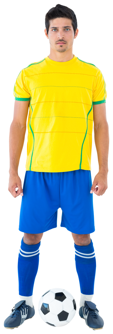 Transparent Soccer Player in Yellow and Blue Uniform with Ball - Download Free Stock Images Pikwizard.com