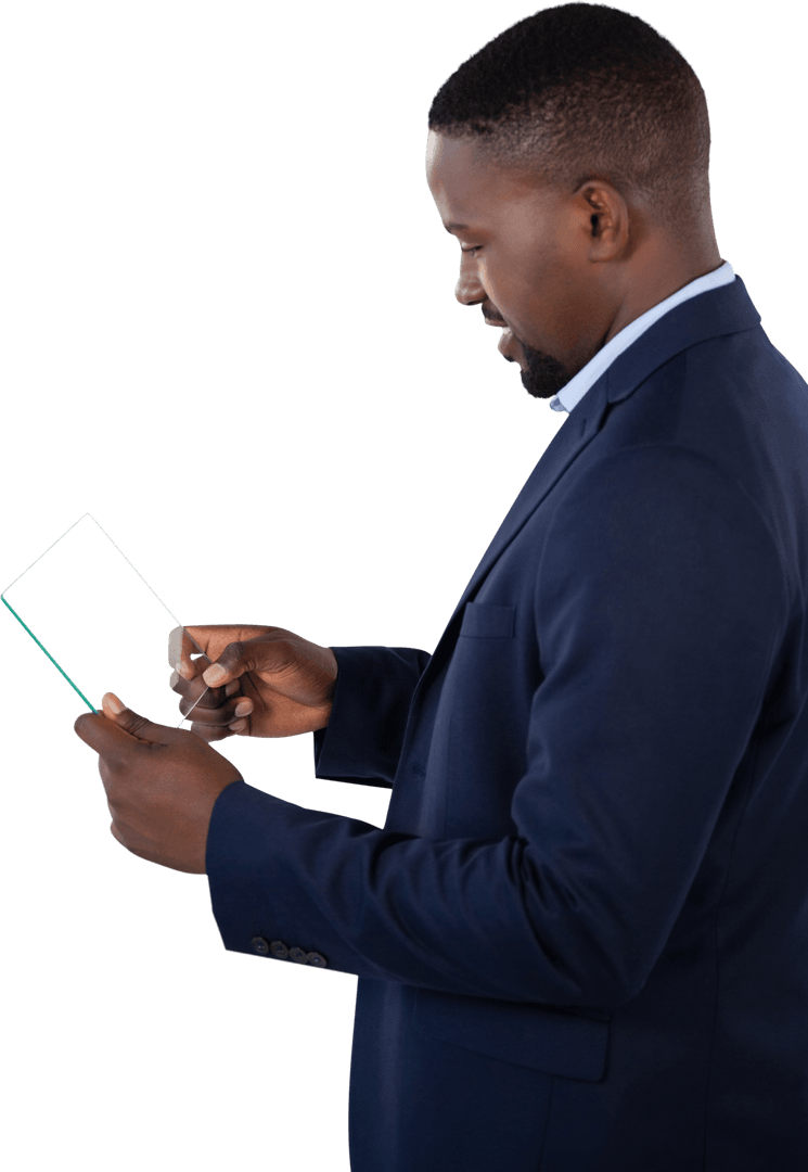 Businessman Using Transparent Glass Interface for Modern Technology