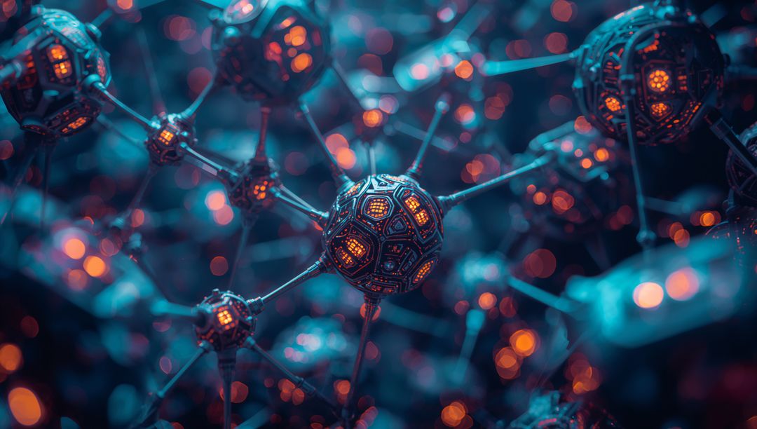 Futuristic Digital Network with Glowing Geometric Nodes