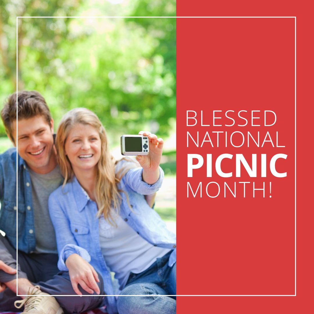 Couple Celebrating National Picnic Month with a Selfie Outdoors