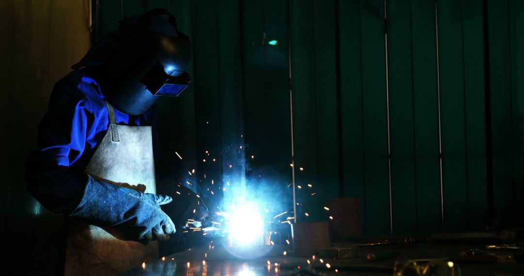 Welder in Protective Gear Working with Sparks - Free Images, Stock Photos and Pictures on Pikwizard.com