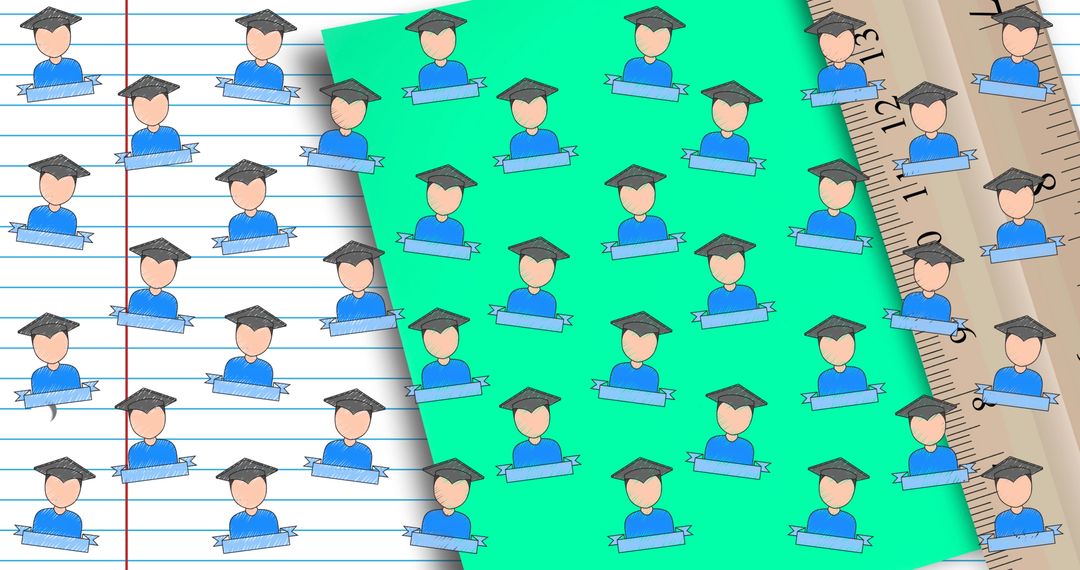 Education Icons Over Notebook and Measurement Concept