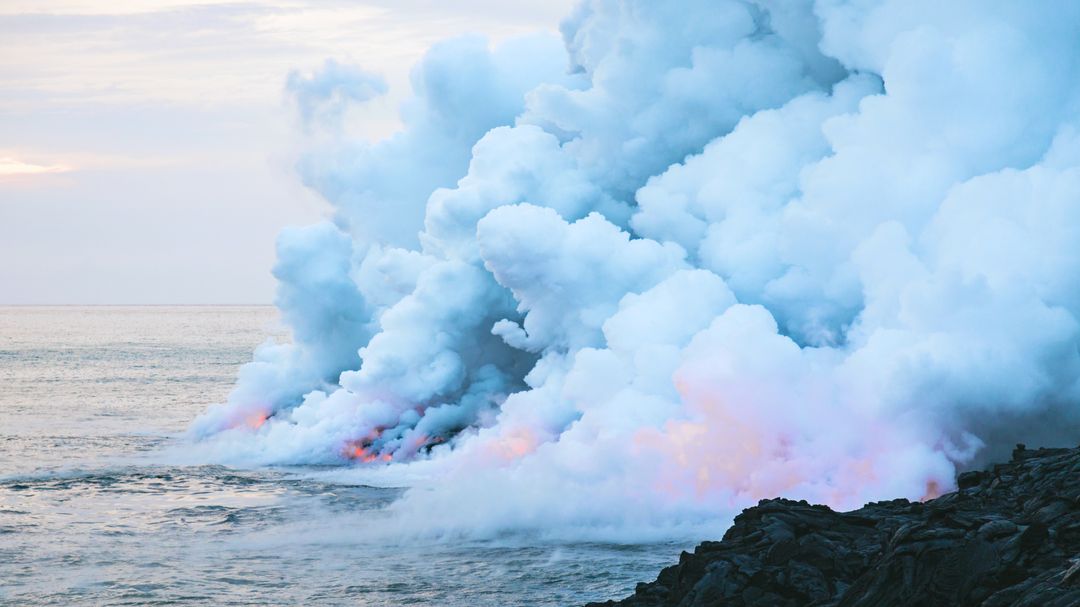 Dramatic Interaction of Lava with Ocean Water Creates Steam Explosion