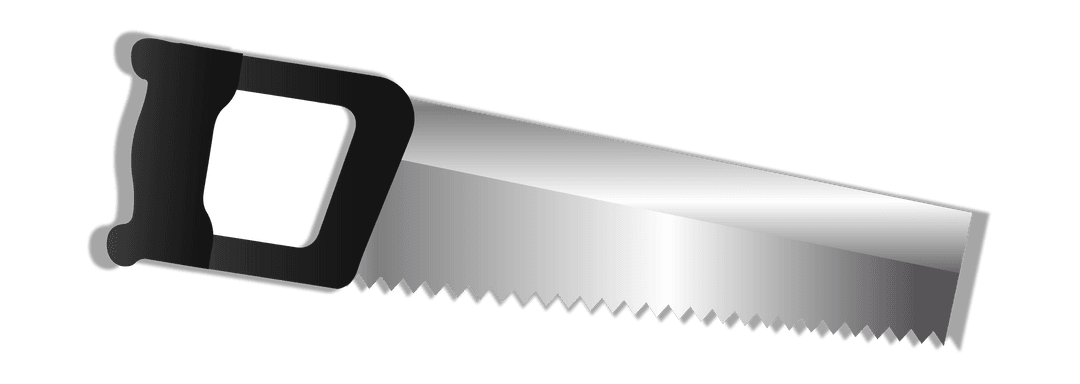 Transparent Background Hand Saw with Black Handle in Flat Design