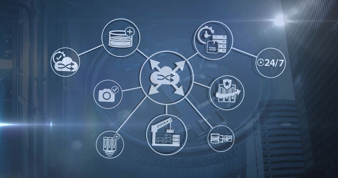 Futuristic Global Network Connections and Data Processing Visualization