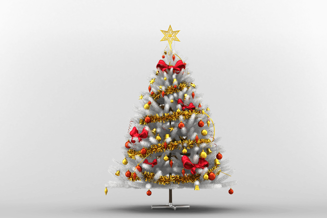 Decorated Christmas Tree with Gold Ornaments on Transparent Background