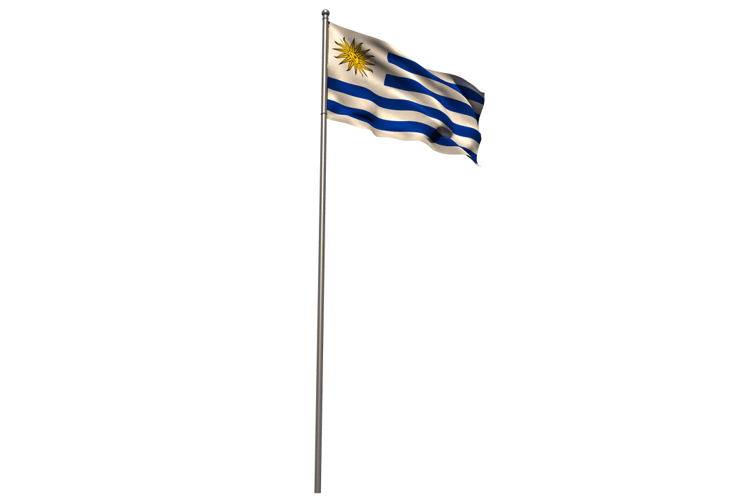 Uruguay Flag Waving Tall On Transparent Background