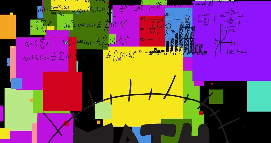 Math Equations Over Vibrant Color Blocks on Black Background