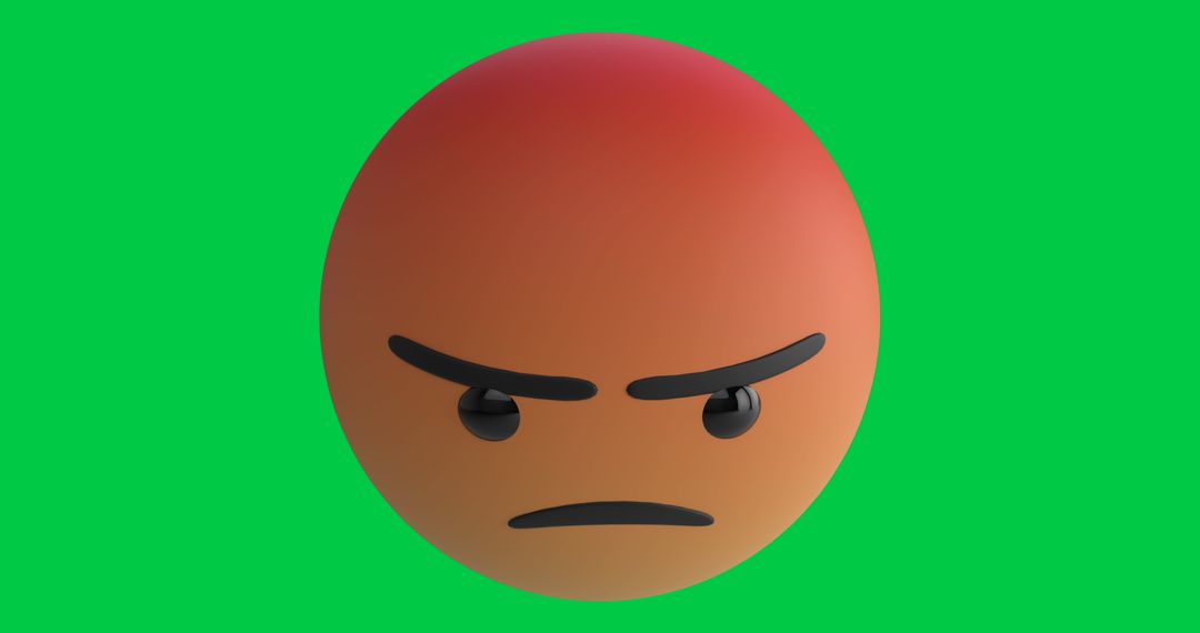 Angry Emoji Face with Furrowed Brows on Green Backdrop