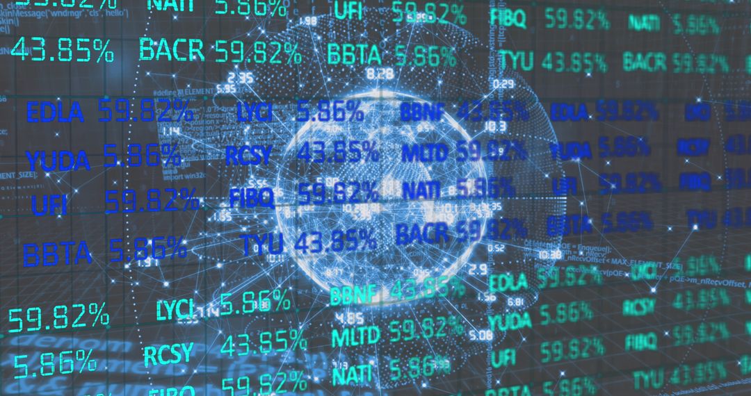 Global data networks intertwine with digital analytics display