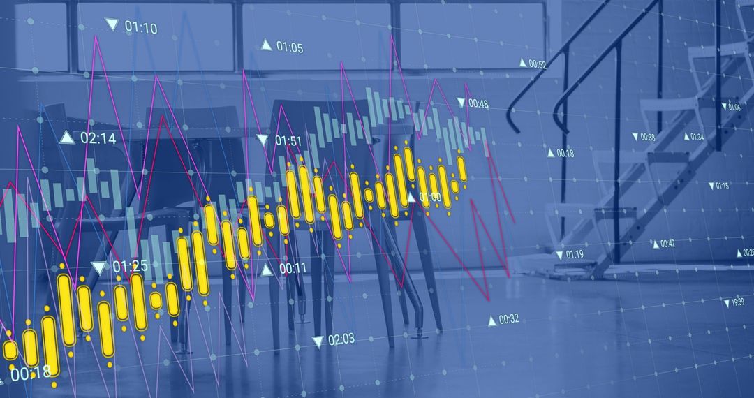 Abstract Financial Data Overlay on Office Background