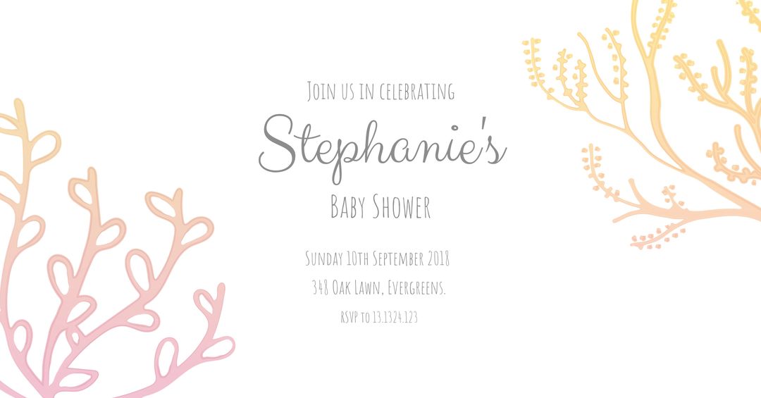 Elegant Botanical Baby Shower Invitation Template with Coral Accents