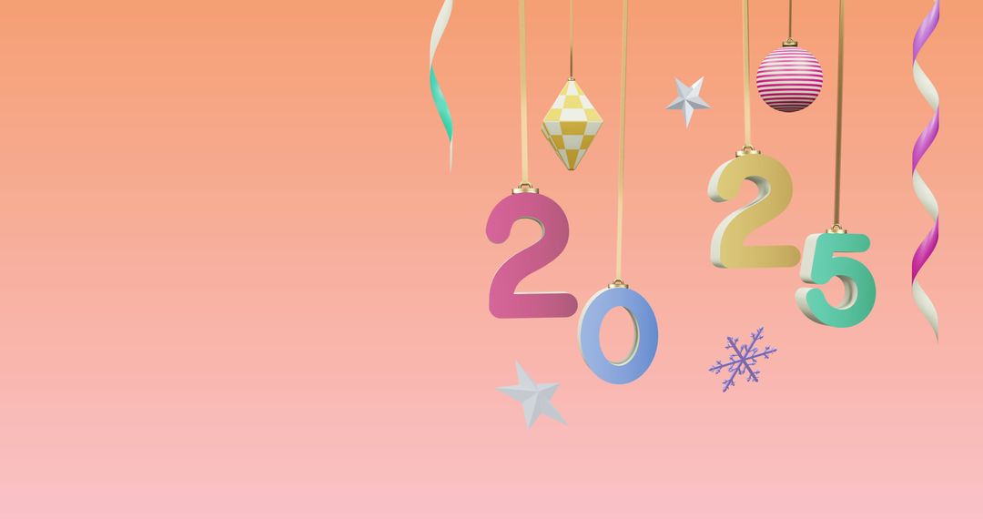 2025 festive decoration with hanging baubles on pink background