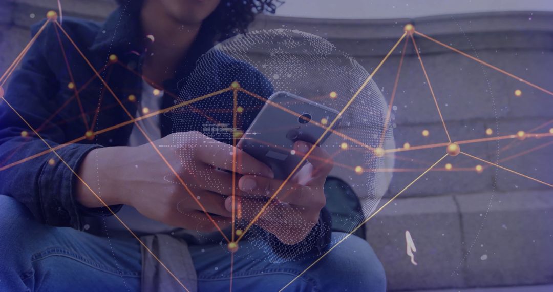 Digital Connectivity: Person Using Smartphone with Global Data Network