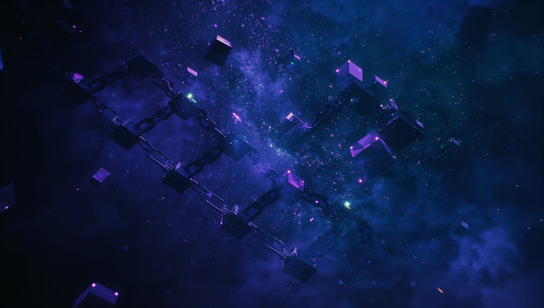 Futuristic Blockchain Concept in Cosmic Space with Nebula