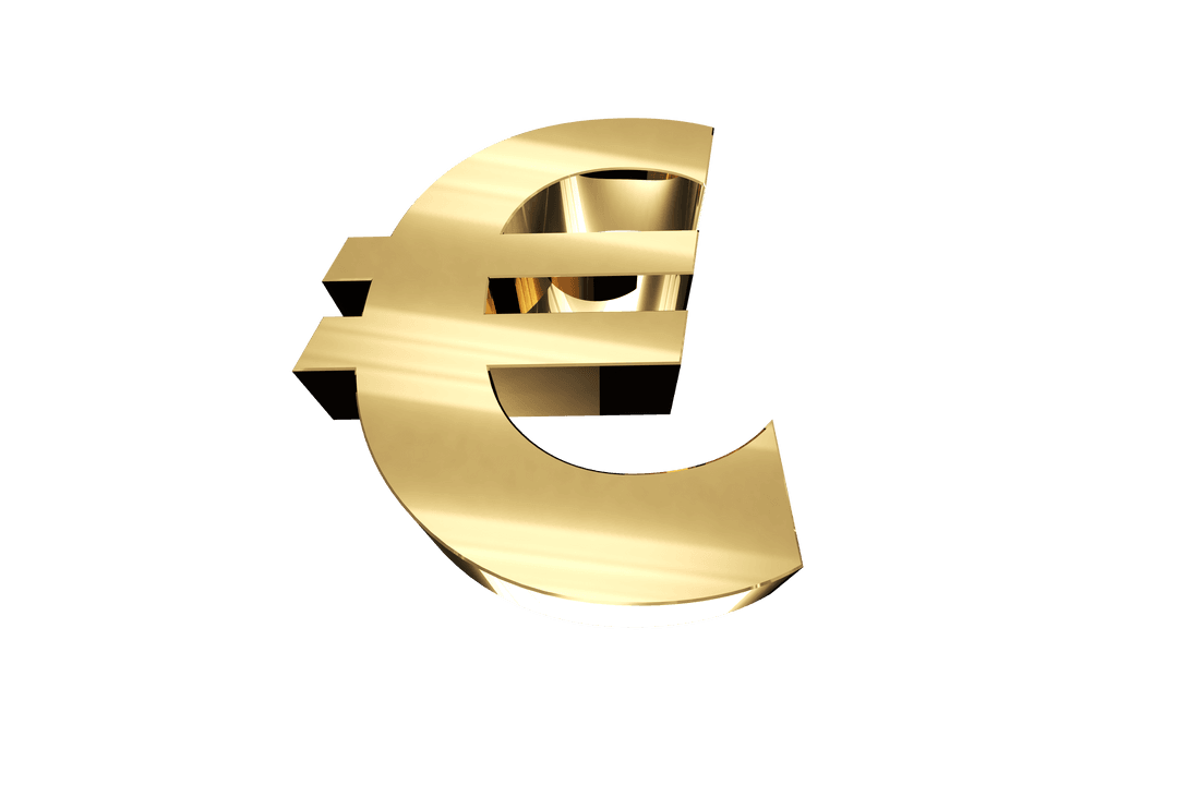 Gold Euro Symbol on Transparent Background for Design