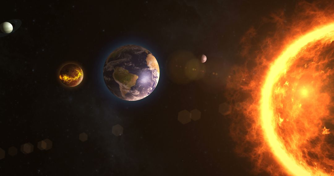 Solar System with Planets Aligned and Fiery Sun in Space - Free Images, Stock Photos and Pictures on Pikwizard.com