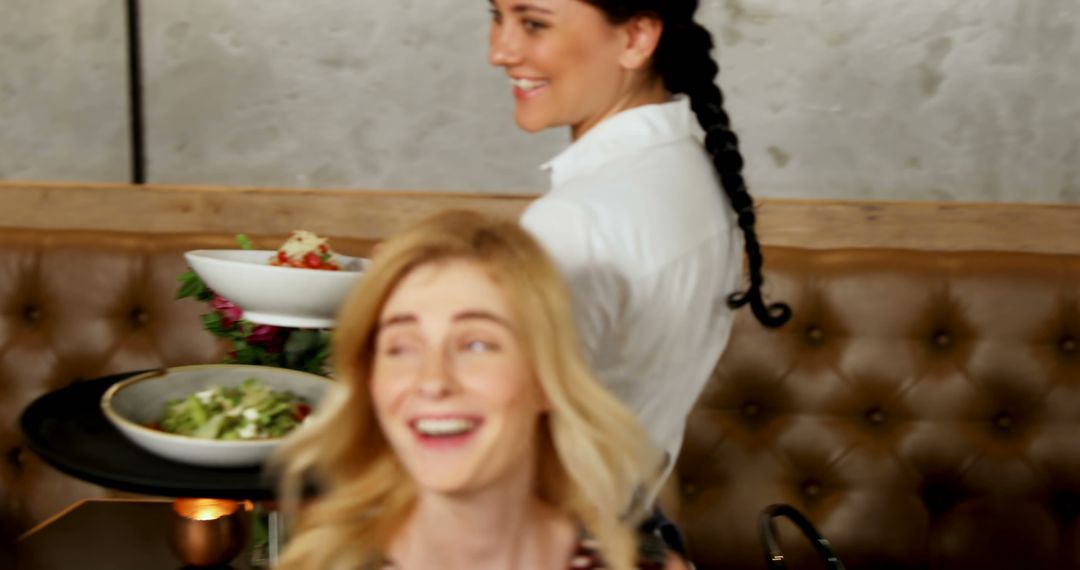 Waitress Serving Food in Modern Restaurant - Free Images, Stock Photos and Pictures on Pikwizard.com