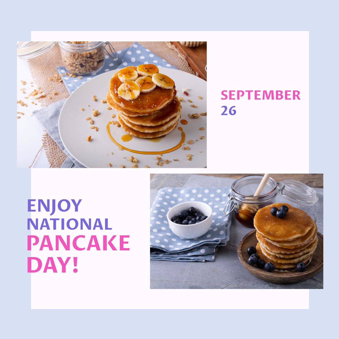National Pancake Day Celebration with Delicious Pancakes and Fresh Toppings - Download Free Stock Templates Pikwizard.com