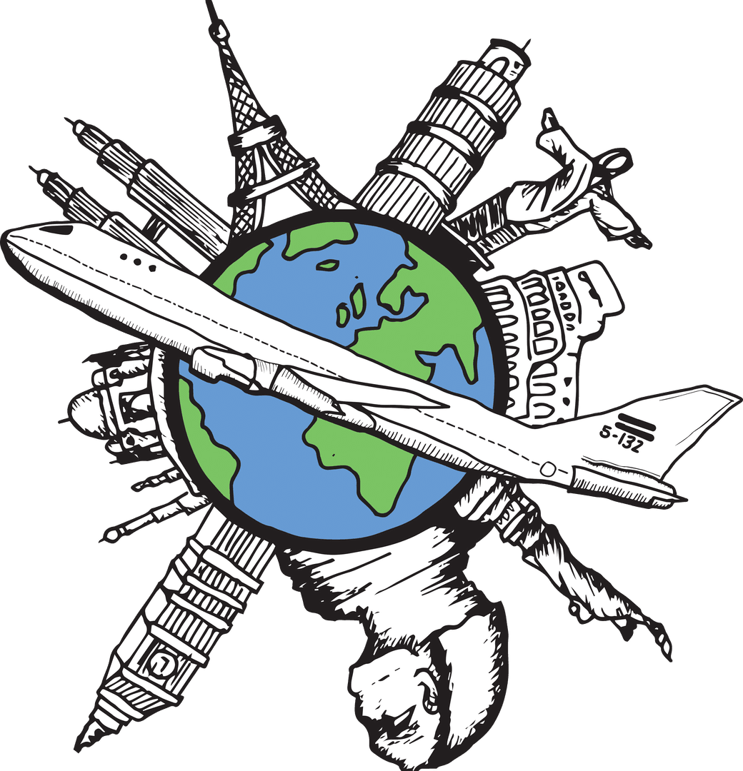 Global Travel Journey Transparent Aesthetic with World Landmarks