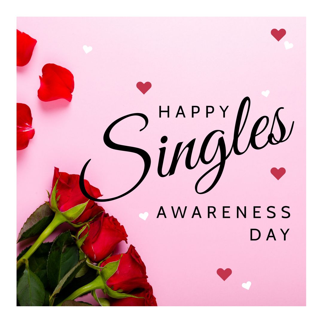 Happy Singles Awareness Day with Red Roses on Pink Background