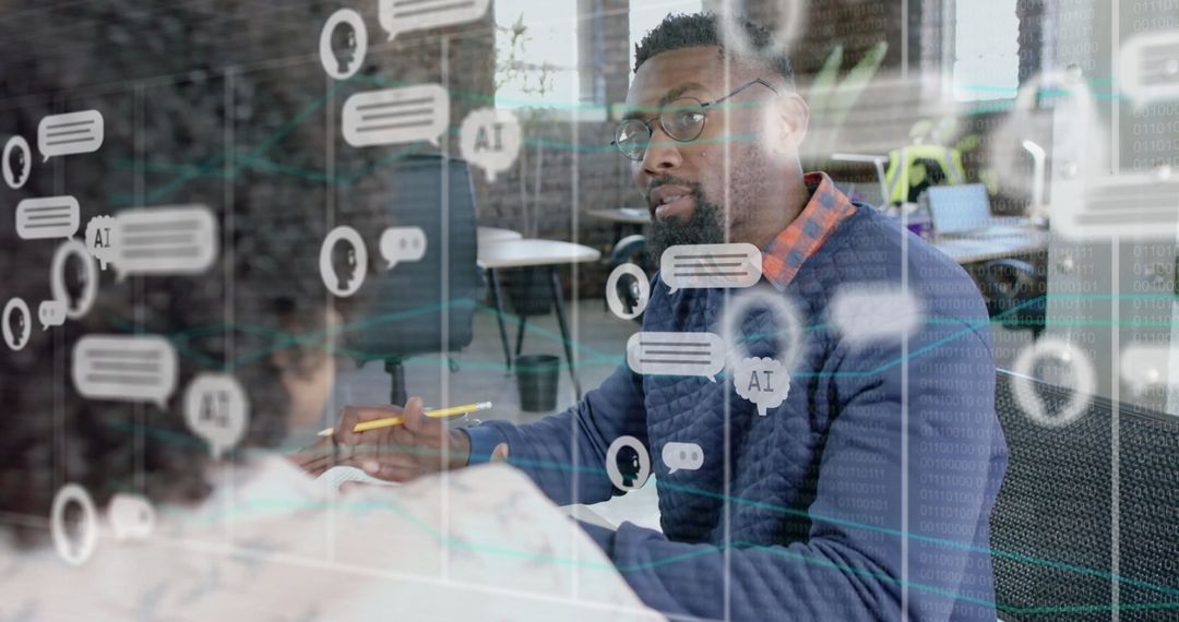 Colleagues Engaging with AI Interface in Modern Office Setting