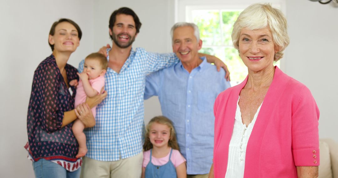 Happy Multigenerational Family Portrait Gathering at Home