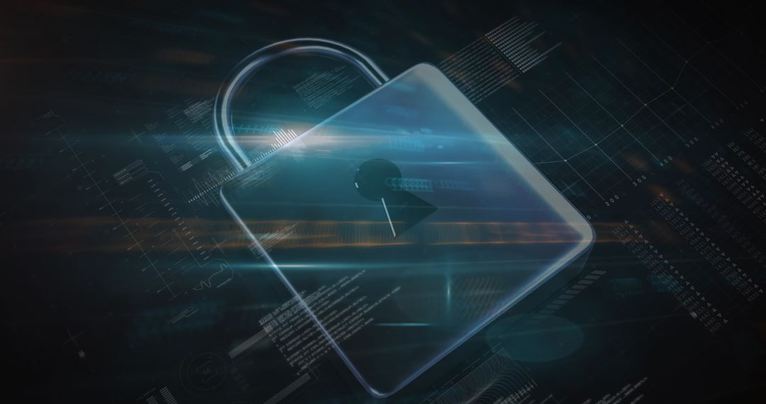 Digital Security Padlock Over Data Visualization Background